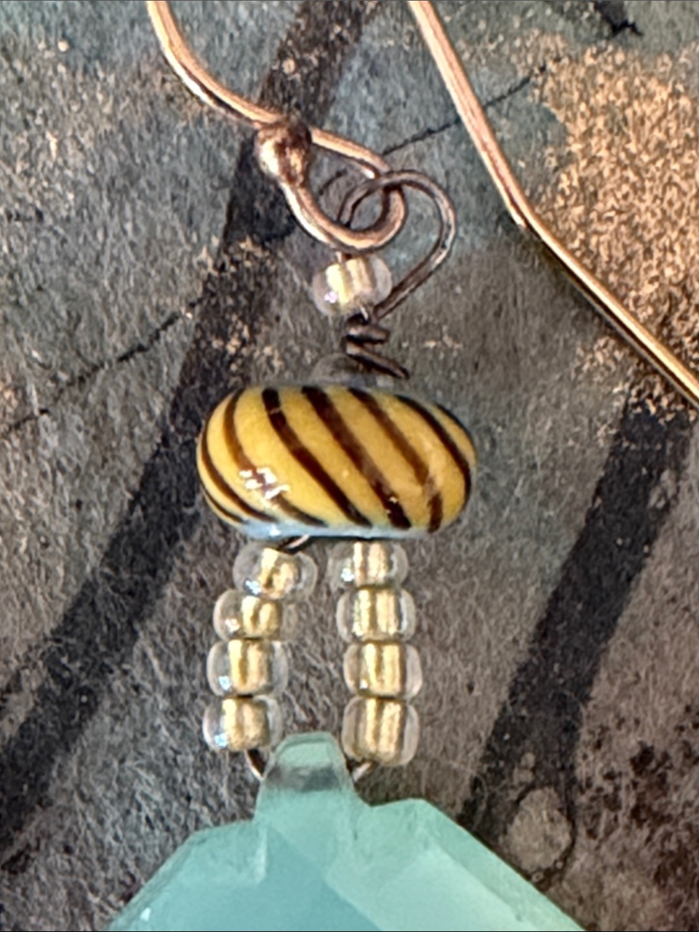Chalcedony carved  seafoam blue green with Venetian glass beads pierced earrings - Picture 5 of 8